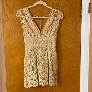 Free People Cream Fit and Flare Mini Dress V-Neck